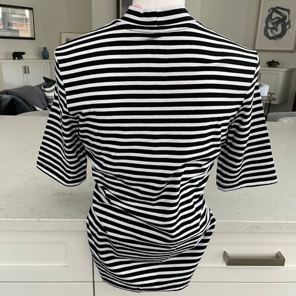 Lord & Taylor Mock Turtleneck Striped Cotton Elastane Top Black + White Sz S - Picture 4 of 8